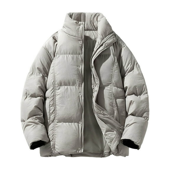 Men's Puffer Jackets Solid Color Quilted Winter Coat Stand Collar Padded Jacket Fall Winter Warm Down Jacket Purple 3XL