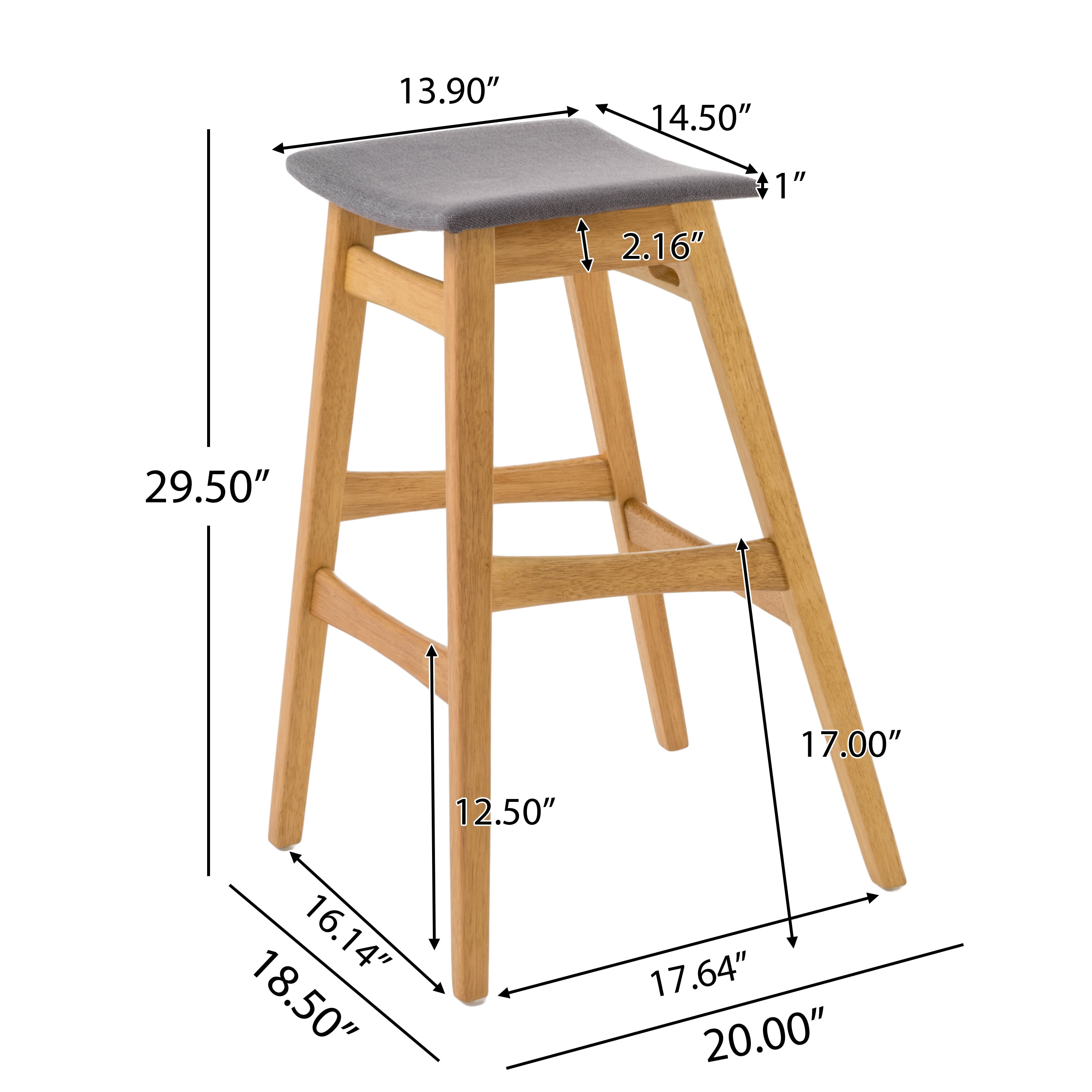 Noble House Jackie Mid-Century Modern Bar Stools, Set of 2, Natural Oak, Dark Grey