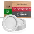 thumbnail image 3 of Elegant Disposable Plastic Dinner Plates 120 Pcs - 10.25" Heavy Duty Dinner Plates - Fancy White with Silver Hammered Rim Plates - Party Supplies For Wedding, Birthday & All Occasions, 3 of 7