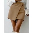 thumbnail image 4 of Women's High Waist Cute Bodycon Wrap Short Asymmetrical Hem Mini Pockets Skirt Khaki S, 4 of 5