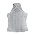 thumbnail image 4 of Adeawade Womens Tshirt Sleeveless Solid Color Crop Tops Criss Cross Halter Neck Classic Tee Daily Wear S Grey, 4 of 5