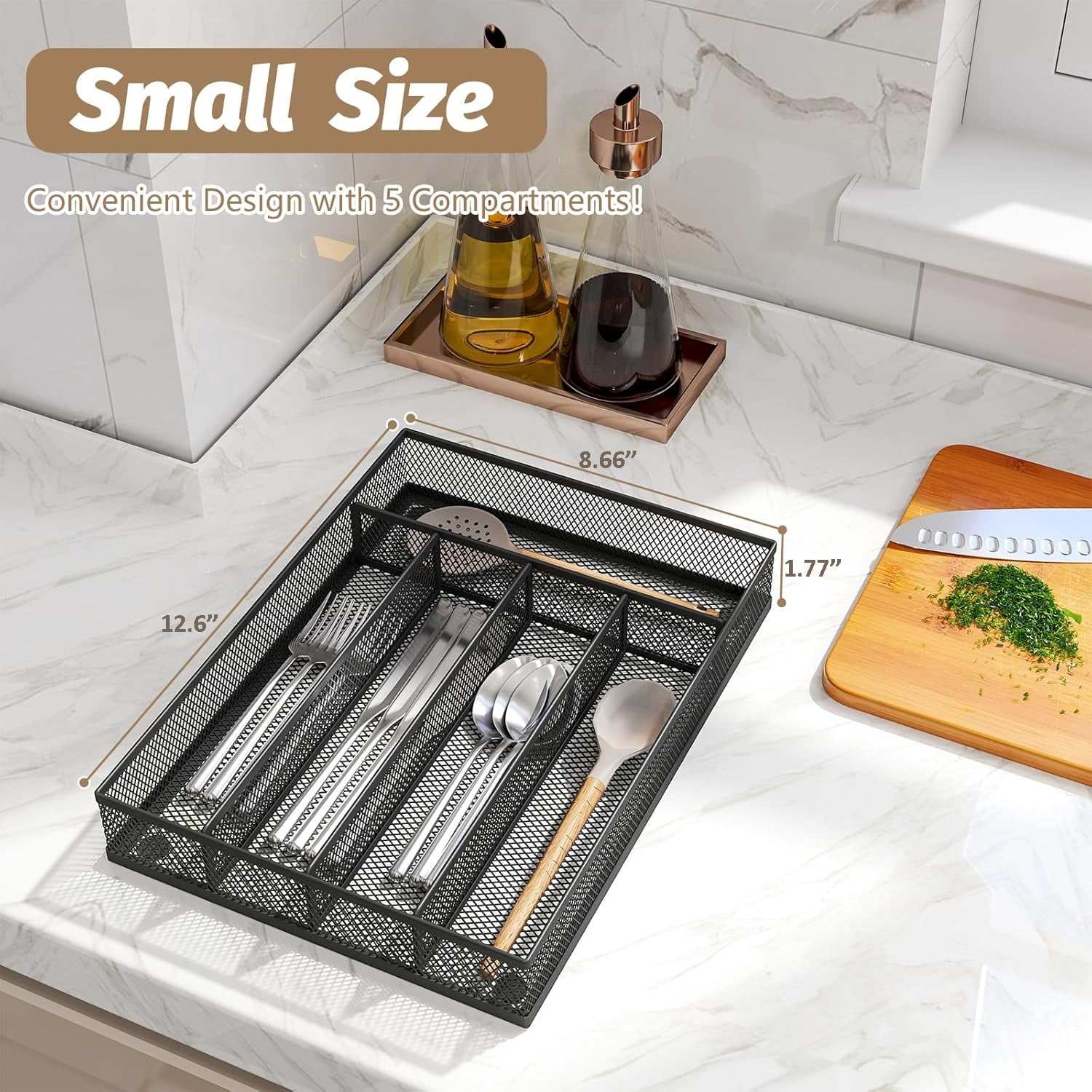 GoXteam Silverware Organizer, Kitchen Drawer Organizer Utensil Organizer Steel Silverware Holder Cutlery Organizer in Drawer Flatware Organizer Tray (5 slots, Black)