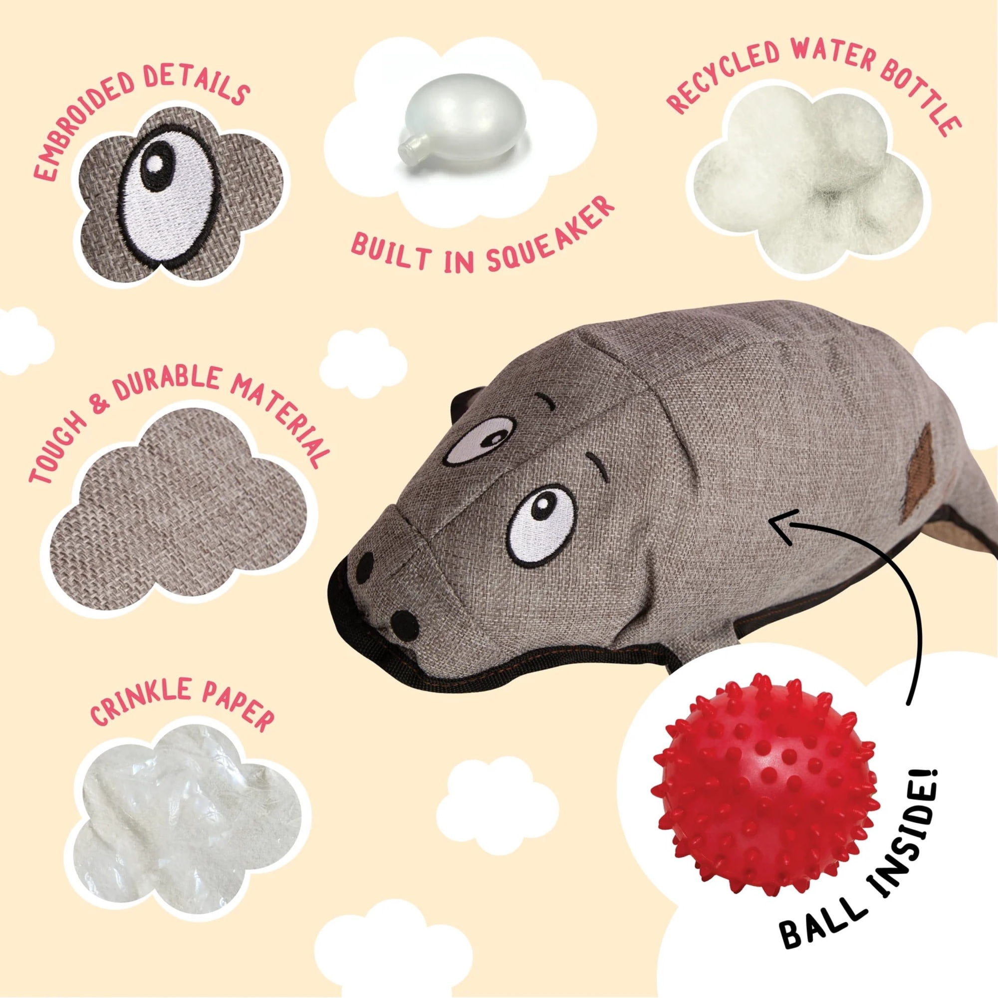 SnugArooz: Murray the Manatee -2-In-1 Plush Dog Toy, Hidden Ball, Squeak-Crinkle, Pet Multi-Sensory Play, 21" Soft Animal Companion, Cuddle-Fetch-Chew