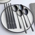 thumbnail image 2 of 4 Sets Korean Chopsticks Korean Spoons Black Stainless Steel Chopsticks Spoon Service For 4 People, 2 of 5