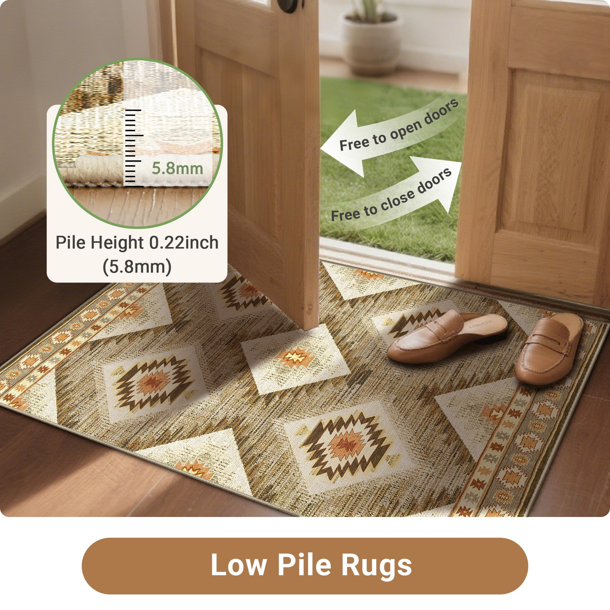 NewBuros 9'x12' Area Rug for Living Room, Machine Washable Non-Slip Rug, Soft Low Pile Stain Resistant Vintage Western Indoor Rug for Bedroom Dining Room, Camel