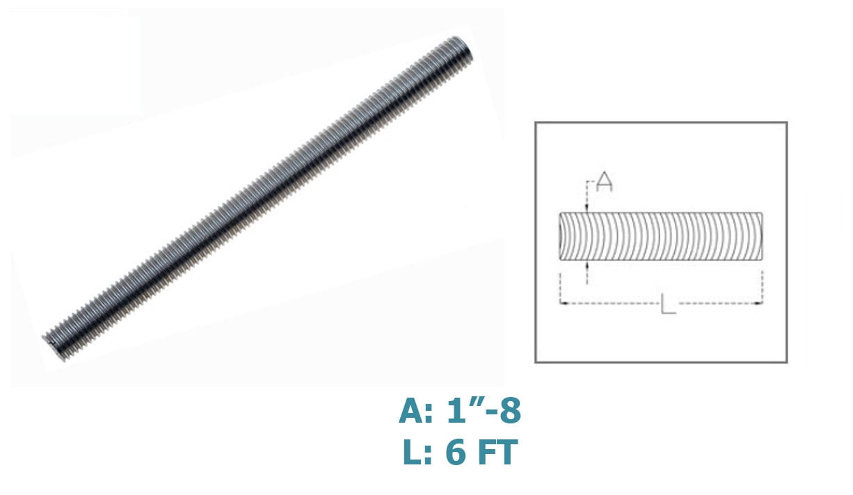 Stainless Steel 1''-8 Fully Threaded Rod, 6 Ft. Long