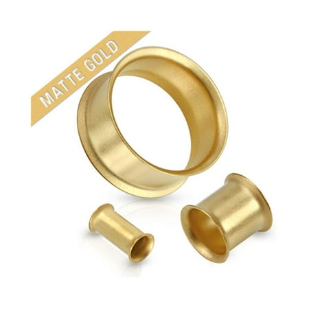 - Pair Of Double Flared Tunnel Matte Gold IP Over 316L Surgical Steel Plugs,Gauge (Thickness):0 (8.0Mm)