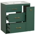 thumbnail image 3 of 30" Forest Green Vanity with Gold Handles and Overflow / Ideal for Bathrooms, Organized Storage, 3 of 5