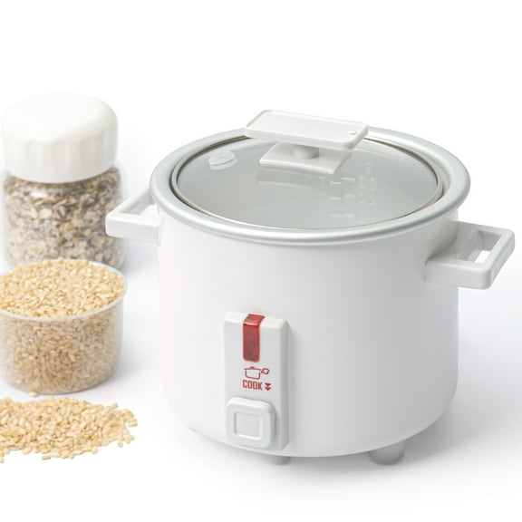 1.5 Quart Mini Rice Cooker, Small Non-Stick Coated Insert Food Steamer and Dishwasher-Safe Glass Lid and Pot, White
