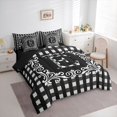 thumbnail image 3 of Feelyou Fashion Monogrammed E Bedding Comforter Set 7pcs for Teen, Bohemian Western Flower King Bedding Sets, Square Abstract Reversible Bed Sheets, Luxury Bedroom Decor, 3 of 7