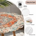 thumbnail image 5 of Orange Beige Boho Round Fitted Tablecloth with Elastic Edge, Waterproof Table Cloth Table Cover for 55"-60" Tables, Vintage Ethnic Abstract Art Floral Tablecloths for Dining Picnic Indoor Outdoor, 5 of 9