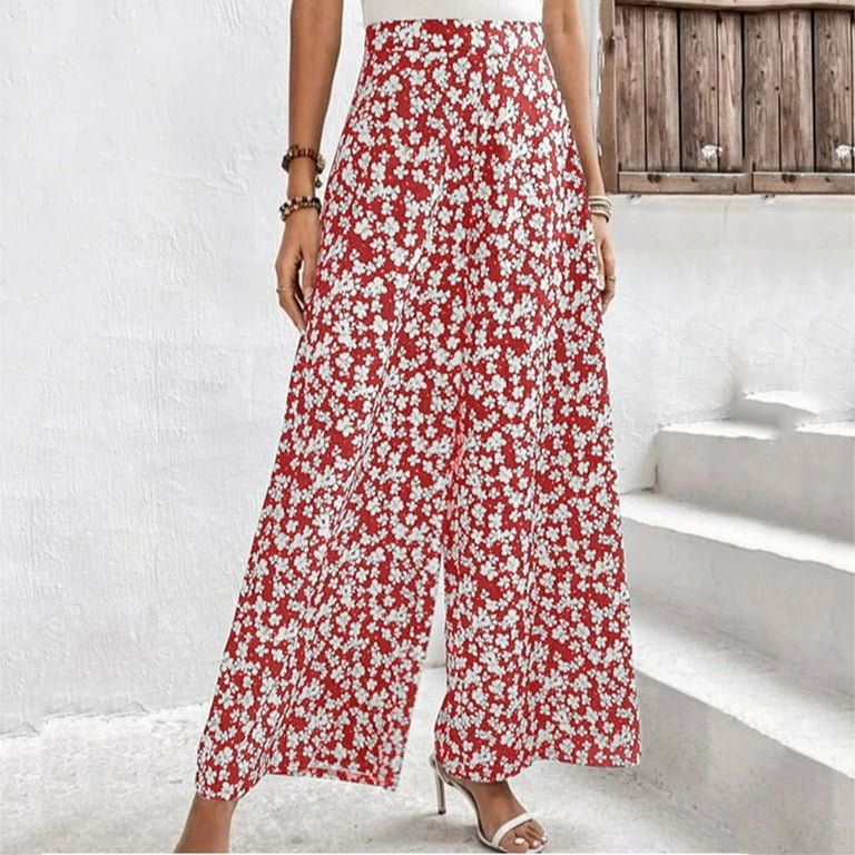 Casual Linen Pants for Women plus Size Spring And Summer Women's Small  Flower Loose Casual Waist Wide Leg Trousers Women Pants Casual Short