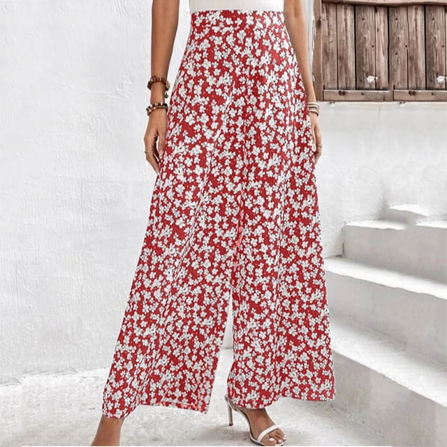 WILLBEST Pantalones Casuales Holgados de Pierna Ancha para Mujer con Estampado Floral para Primavera y Verano Chica