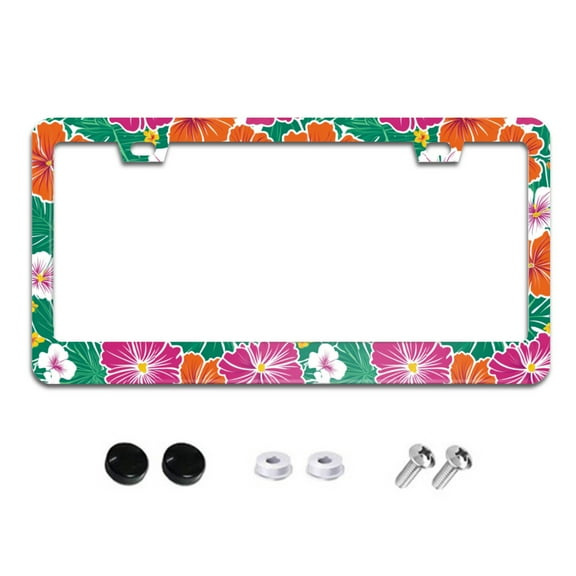 Colorful Tropical Flowers and Leaves License Plate Frames for Women Men Car Plate Holder Cover Metal Tag Aluminum Car Accessories Front Rear Plate Decor