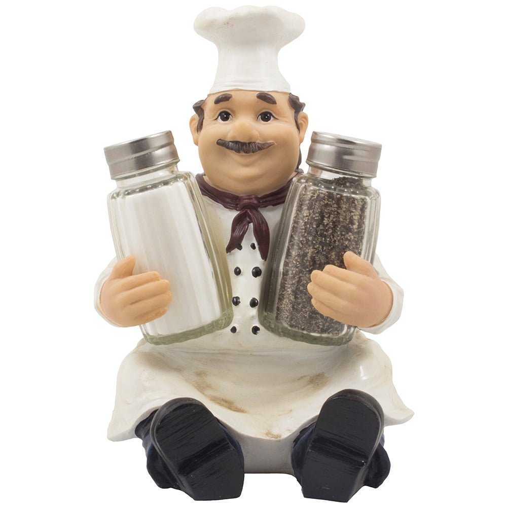 Decorative Sitting French Chef Henri Glass Salt and Pepper Shaker Set