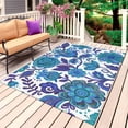 thumbnail image 4 of Outdoor Rug 3x5 ft Blue Bohemian Flower Outdoor Large Area Rug Non Slip Rubber Boho Exotic Floral Pattern Front Door Mat RV Rug Carpet Patio Outdoor Rugs for Backyard Balcony Deck Porch Indoor, 4 of 9