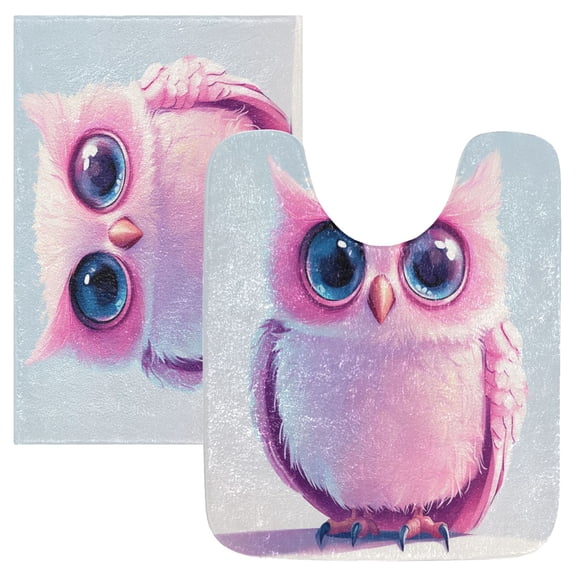 Bathroom Plush Absorbent Mat Single U-pad 20x24 Inches Bath Mat Fluffy Suitable For Bathroom Toilet Living Room Absorb Water Non-Slip Durable Pink Owl