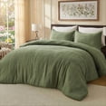 thumbnail image 2 of Regency Heights Waffle Weave Duvet Cover Set Ful/Queen Size, Breathable Duvet Cover Set for All Season, 3-Piece Textured Bedding Set with Pillow Shams, Green, 2 of 8