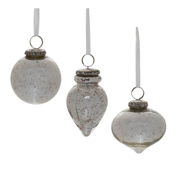 Melrose Grey Mercury Glass Ornament Set of 6
