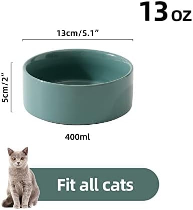 Ceramic Set of 2 Cat Bowls, Food and Water Bowls for Cats, Kitty, 2pcs Cat Dishes, Pet Feeder(5.1inch, 2 x Light Green Bowls) 2 x Bowl - Dark Green,5.1inch