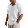 thumbnail image 2 of Uwinwear Mens Big and Tall Button Down Shirts Gauze Short Sleeve Collared Shirt Regular Fit Summer Casual Work Clothes Casual Textured Tops,White,M, 2 of 5