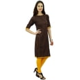 thumbnail image 4 of Phagun Indian Womens Solid Brown Kurti Cotton Tunic Regular Straight Kurta - 22, 4 of 7