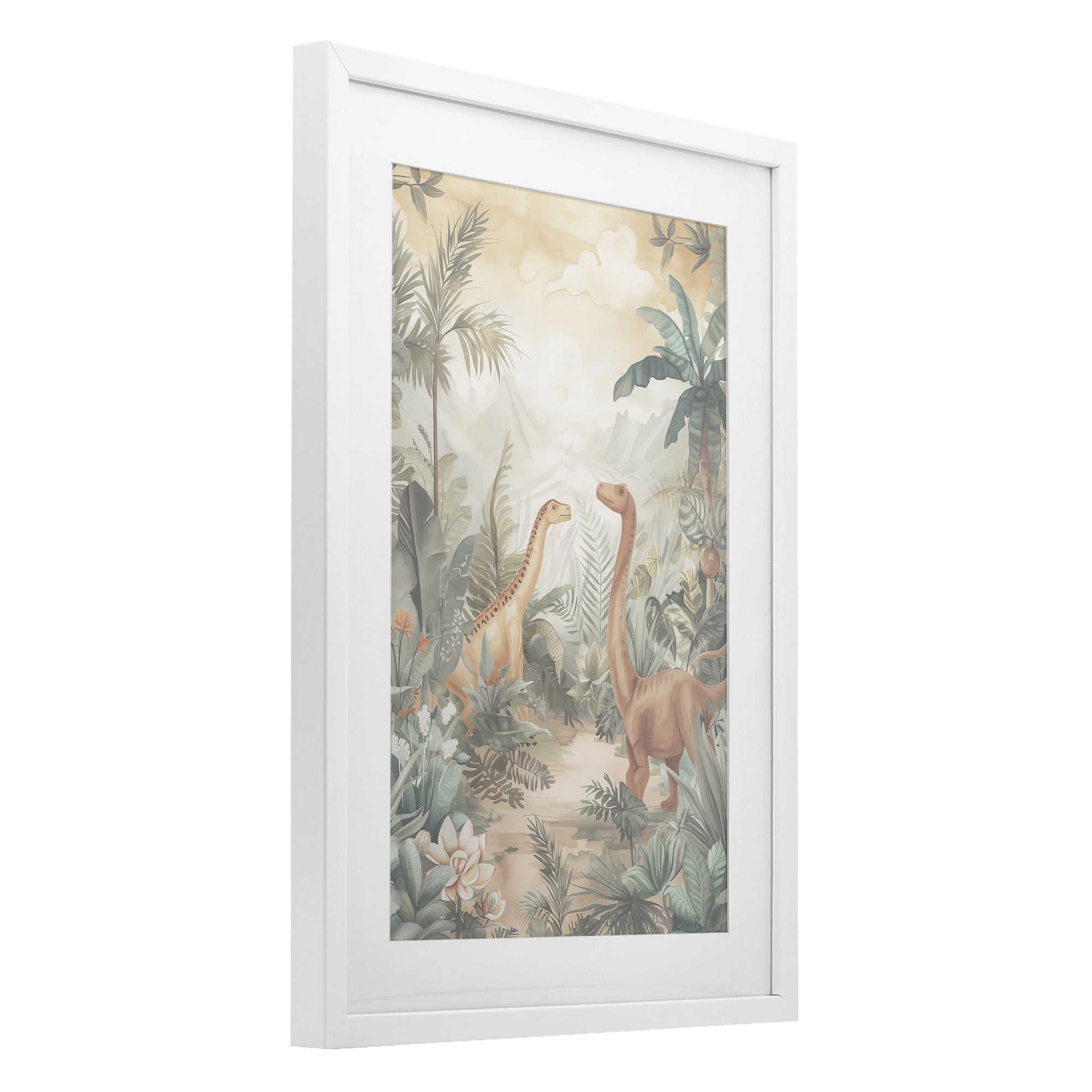 Stupell Industries Muted Dinosaurs in Jungle White Framed Print Under Glass, design by Ray Powers