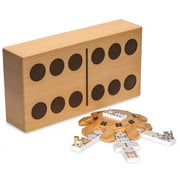 Mexican Train Complete Set with Double 12 Dominoes (Pips/Dots), Wooden Hub, Die Cast Train Markers, and Scorepad