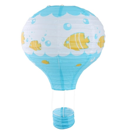 Wedding Paper Fish Pattern Ornament Hot Air Balloon Lantern Blue 12 Inches Dia