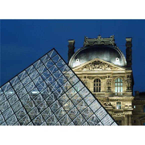 Posterazzi DPI1880121 Detail of The Glass Pyramid Outside The Louvre Museum At Dusk Poster Print, 18 x 13