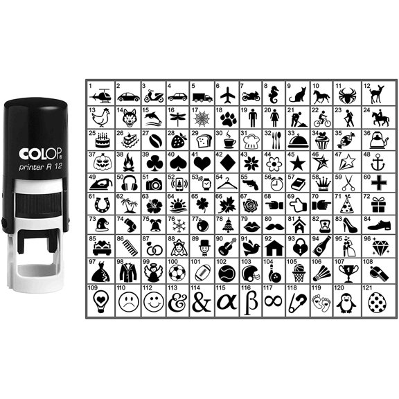 Choose Your Personalized Icon Round Rubber Stamp Self Inking COLOP Mini Stamper 12 mm-Black Ink