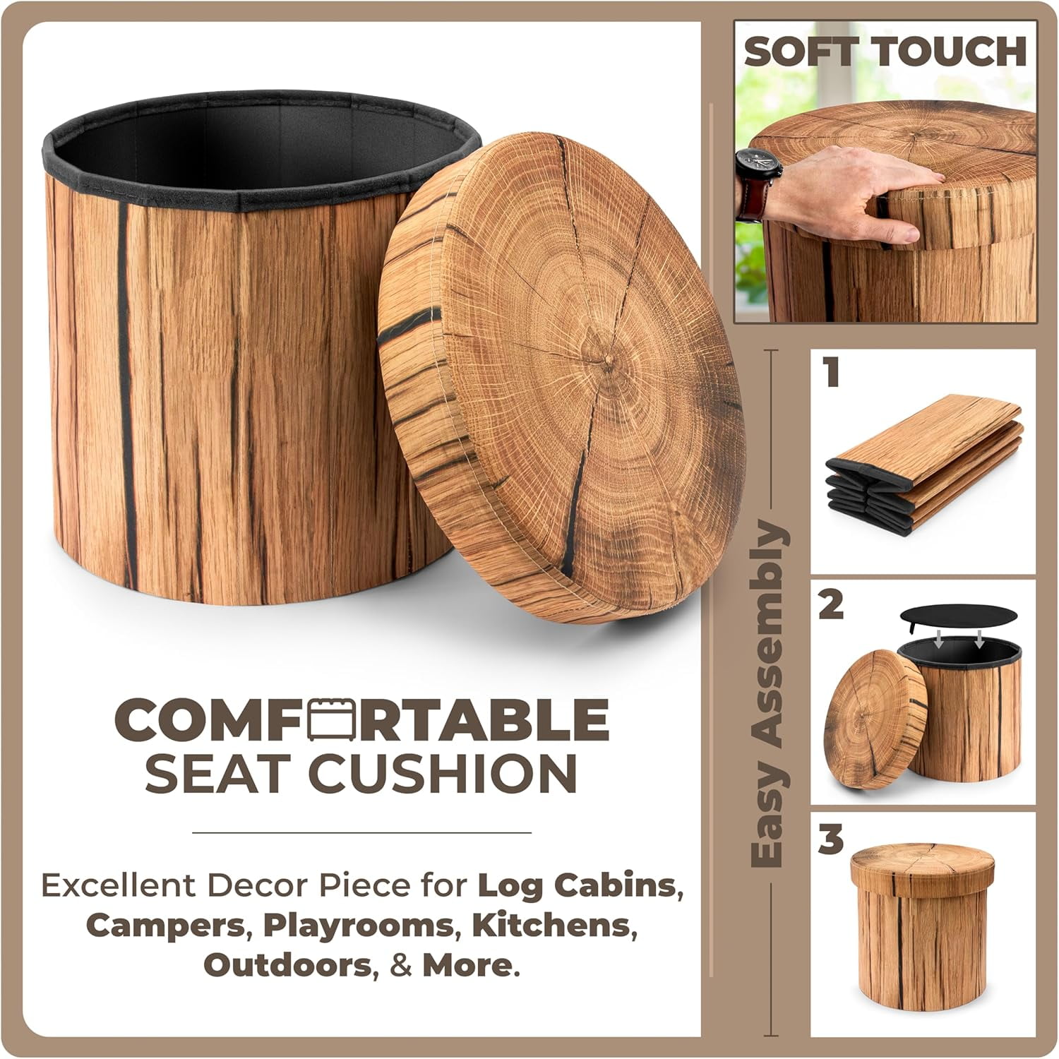 Sorbus Tree Stump Stool, Toy Storage Ottoman 15 Inch Fake tree stumps Log Stool Storage, Artificial Tree Trunk, Perfect Footstool Kids Toy Chest, Rustic Log Cabin Decor Bench, Pedestal (2 Pack)
