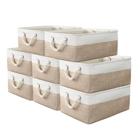 SAMORADREA 8 Pack Storage Basket Bins - Fabric Basket Bulk Decorative Baskests Storage Box Cubes Containers W/Handles for Clothes Storage Bedrooms Toys Books Home Office
