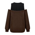 thumbnail image 5 of cocolona Plus Size Sweaters for Women Trendy Off Shoulder Patchwork Long Sleeve Knit Fall Tops, 5 of 6