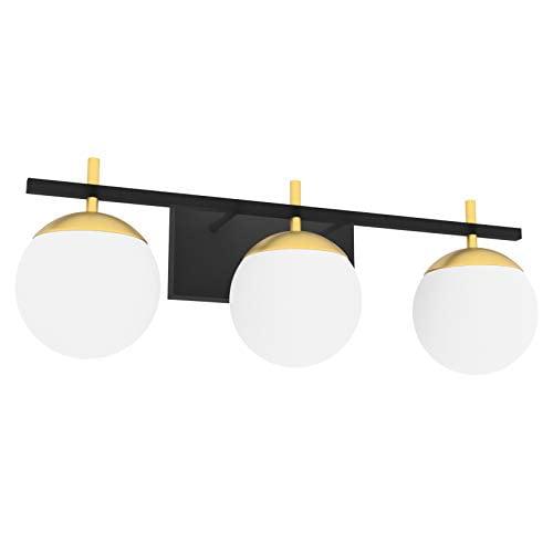 Ralbay Mid Century Modern Bathroom Vanity Lights 3 Light Milky Glass Over Mirror Black Golden Wall Fixture For Exclude Bulb Com Ralbay Mid Century Modern Bathroom, Modern Bathroom Vanity Light Fixtures