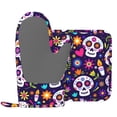 thumbnail image 3 of XMXY Oven Mitts and Pot Holders 2 Pcs Sets, Traditional Purple Mexican Skull Heat Resistant Silicone Cooking Gloves for Grill Baking BBQ Kitchen Decor, 3 of 9