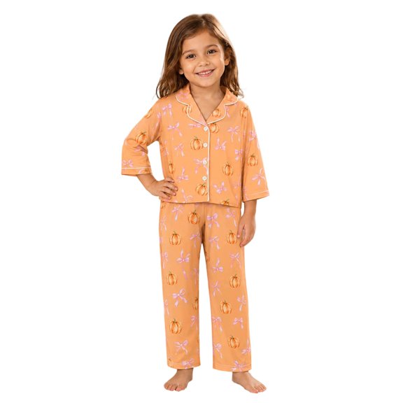 WOYY Girls Halloween Pajama Set Long Sleeve Button Down Top Pants Nightwear, Sizes 3-14