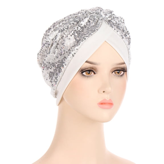 Women Shiny Sequin Turban Beanie Hat Stretch Cap Headwear Hair Wrap Headwrap