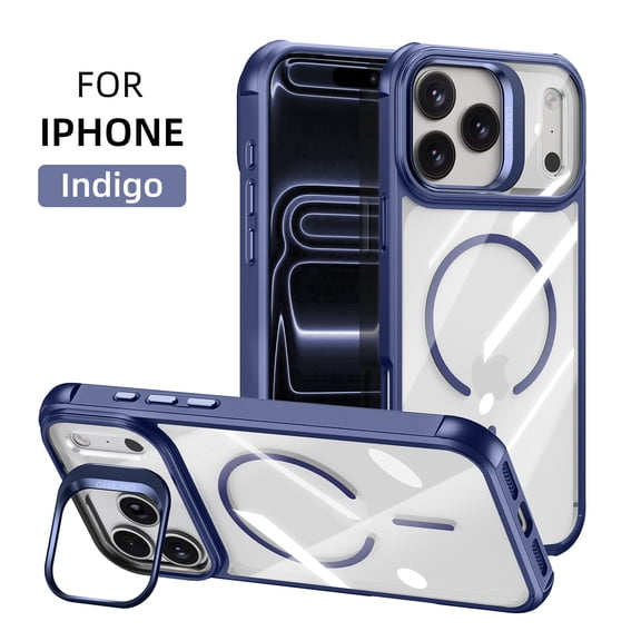Strong Magnetic Case for iPhone 15 Pro Max, Luxury Transparent PC Phone Case with Camera Cover Bracket Ultra Slim Shock-Absorbing Drop Protective Anti-Scratch Fingerprint-Resistant Cover, Blue