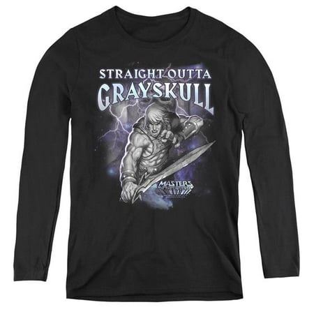 Trevco Sportswear DRM270-WL-4 Womens Masters of the Universe & Straight Outta Grayskull Long Sleeve T-Shirt, Black - Extra