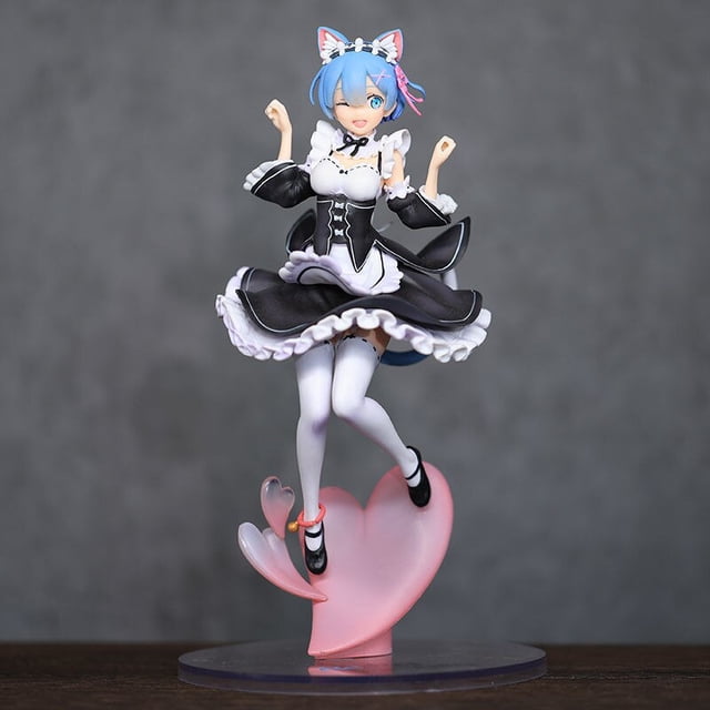 Figura de Anime Re ZERO de 23cm, nueva vida en otro mundo, Sexy, oreja de gato Rem Figura de acción Rem/Ram, modelo de muñeca, Juguetes Gong Bohan LED