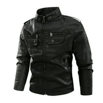 WREESH Mens Vintage Motorcycle Jacket Stand Collar Faux Leather Jacket with Zipper Pockets Black