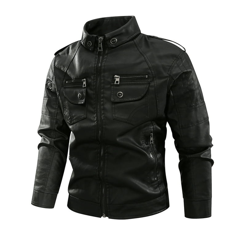 JNGSA Men's Winter Faux Leather Jacket Zipper Long Sleeve JNGSA Men's Winter Faux Leather Jacket Zipper Long Sleeve