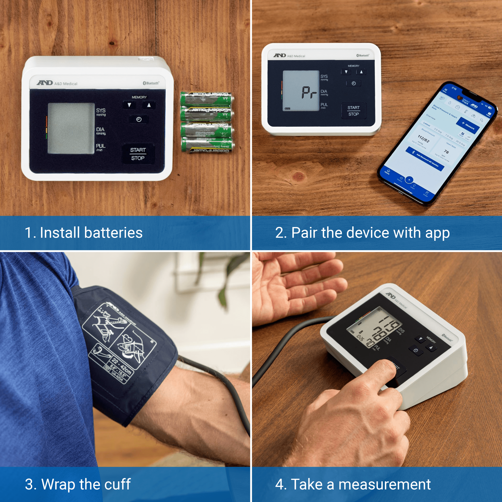 A&D Medical Bluetooth Blood Pressure Monitor, Upper Arm, Medium Cuff, Digital, Heart Rate Detection (UA-770BLE)