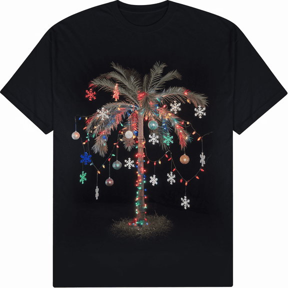 Christmas Palm Tree Tropical Xmas Beach Florida Hawaiian T-Shirt