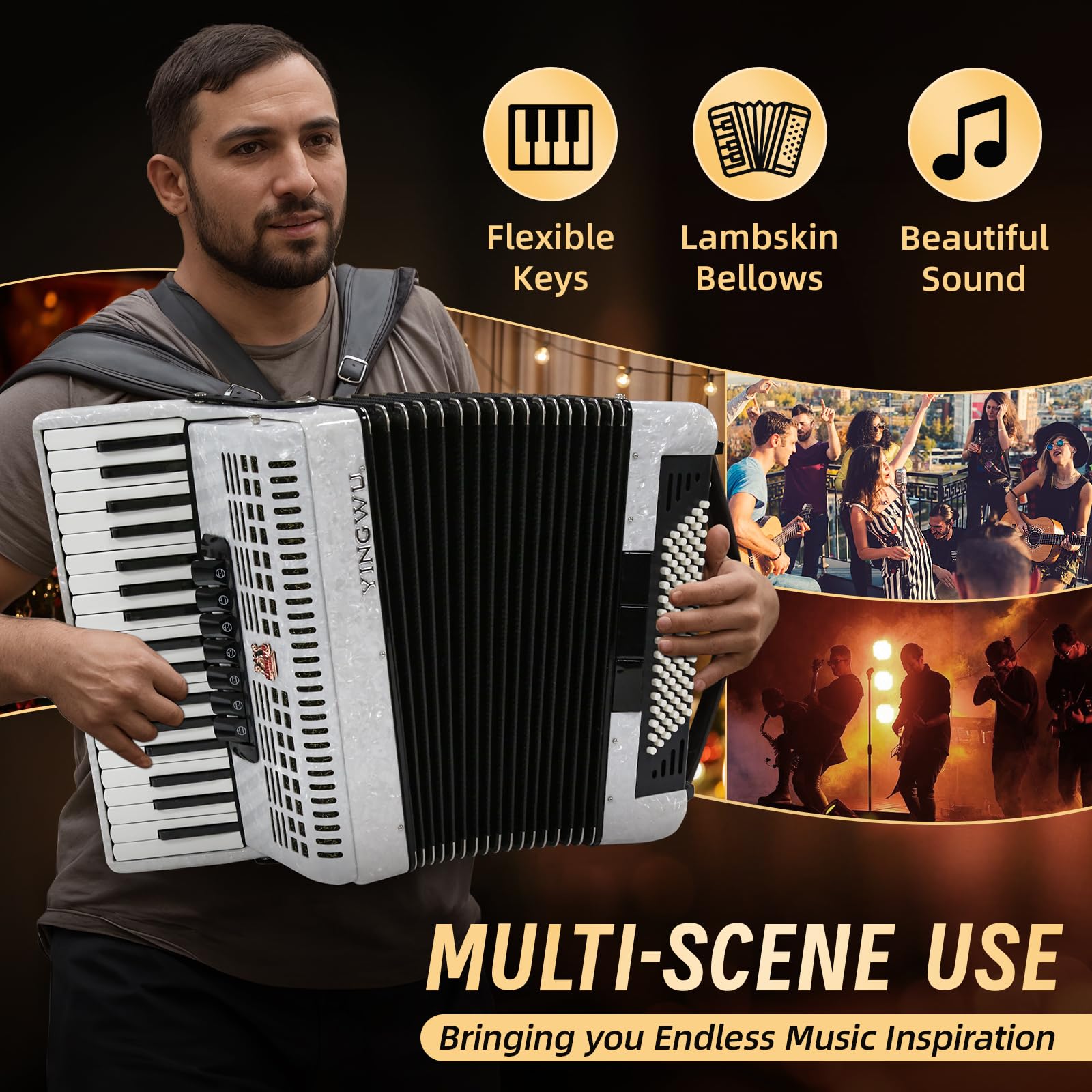 Accordion, 37 Keys 96 Bass Professional Accordion for Beginners and Advanced Players with Backpack and Strap