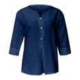 thumbnail image 5 of Womens Shirts Short Sleeve Kelon Womens Blouses Short Womens 3/4 Length Sleeve V Neck Linen Cotton Work Blouses Business Casual Outfits, 2XL, 5 of 8