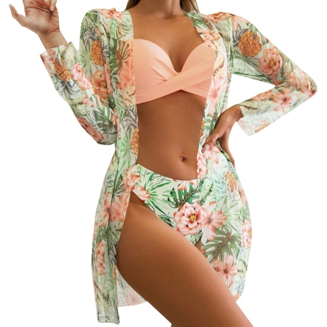 Gibobby Conjunto de Bikini para Mujer Bikinis de cintura alta para mujer 2023, conjunto de Bikini Sexy de 3 piezas, traje de baño tipo pareo para mujer, (H,XL)