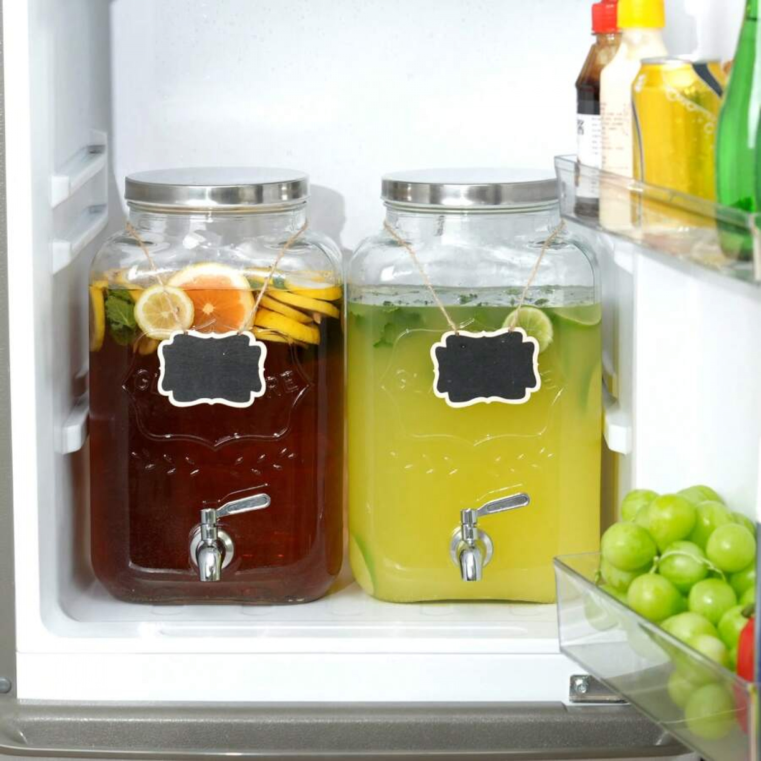Moretoes 1 Gallon Glass Beverage Dispenser – Party Drink Dispenser With Spout & Chalkboard Label
