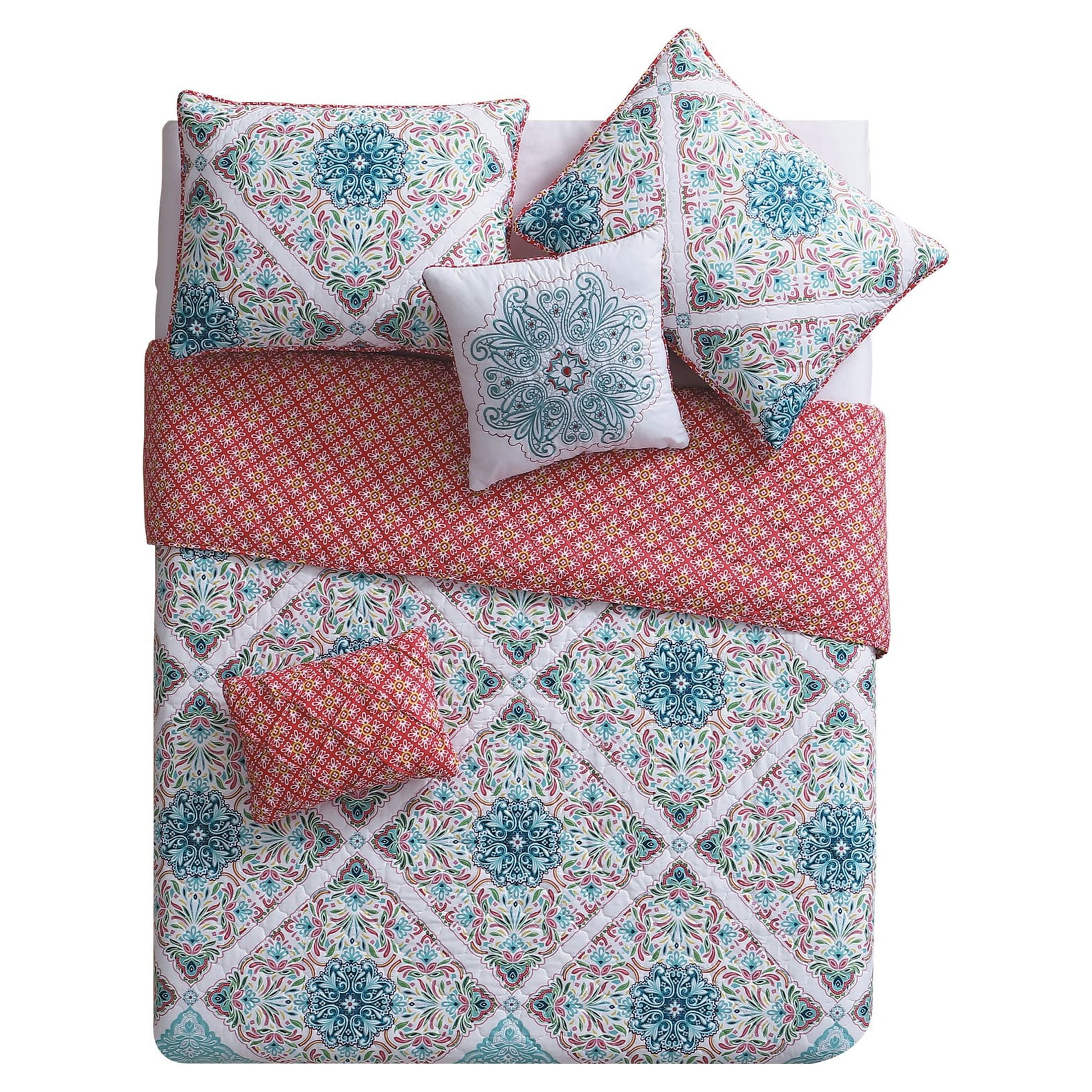 VCNY Windsor 5-Piece Multicolor Medallion Reversible Quilt Set, Queen, Adult, Unisex